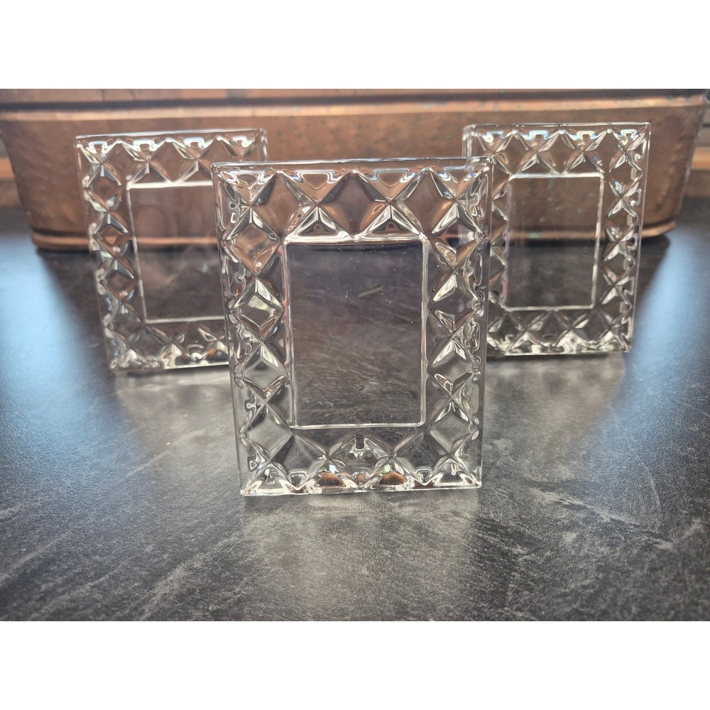 Set of 3 Glass Photo Frames Small Geometric Crystal Look Tabletop Picture Frames